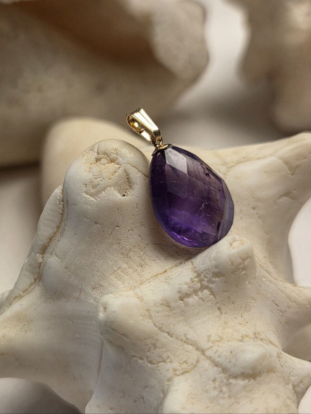 14k Gold and Amethyst Teardrop Pendant